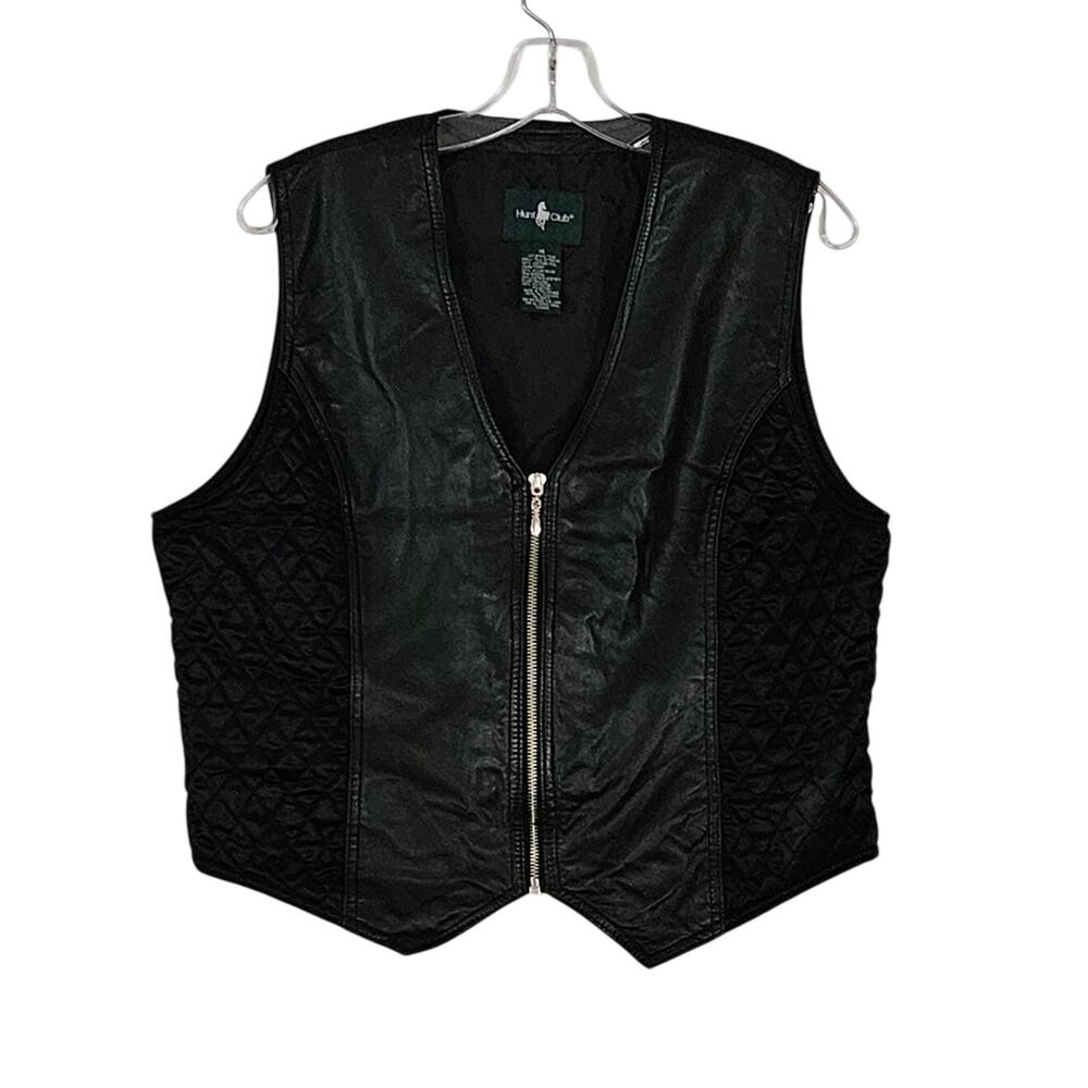 Hunt Club 90s VTG Leather Quilted Vest Black Zip Up Women Sz 14 Gothic Grunge